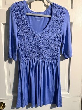 Soft Surroundings Periwinkle Smocked Scoop-Neck Tunic Top